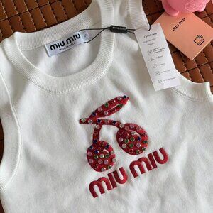 NWT Miu Miu Crystal Cherry Knit Tank | White, Made in Italy, 100% Authentic